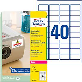 Avery Zweckform Etiketten L6140-20, extra stark haftend, geeignet für Laserdrucker, 45,7 x 25,4 mm, 800 Stück/20 A4-Bogen, Polyesterfolie, weiß