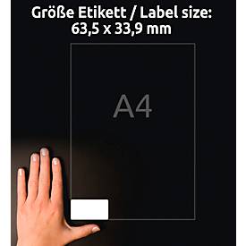 Avery Zweckform Etiketten L6146-20, fälschungssicher, extrem robust, geeignet für SW-Laserdrucker, 63,5 x 33,9 mm, 480 Stück/20 A4-Bogen, Acrylfolie, weiß