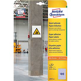 Avery Zweckform Etiketten L7871-20, stark haftend, geeignet für Inkjet-& Laserdrucker, 25,4 x 10 mm, 3780 Stück/20 A4-Bogen, 100 % FSC®-Papier, weiß