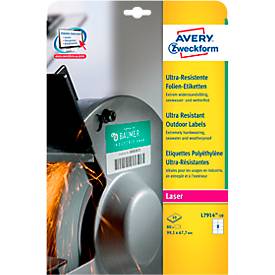 Avery Zweckform Etiketten L7914-10, ultraresistent, geeignet für Laserdrucker, 99,1 x 67,7 mm, 80 Stück/10 A4-Bogen, Polyethylen-Folie, weiß