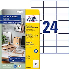 Avery® Zweckform Etiketten LR3475-10, A4, universell, permanenthaftend, druckergeeignet, Recycling-Papier, rechteckig, naturweiß, 240 Stück auf 10 Bogen