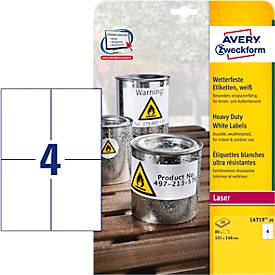 Avery Zweckform Folien-Etiketten, wetterfest, für Innen- und Außenbereich, 105 x 148 mm