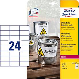 Avery Zweckform Folien-Etiketten, wetterfest, für Innen- und Außenbereich, 70 x 37 mm
