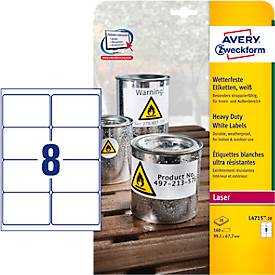 Avery Zweckform Folien-Etiketten, wetterfest, für Innen- und Außenbereich, 99,1 x 67,7 mm