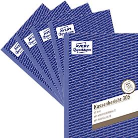 Avery® Zweckform Kassenbericht 305-5, A5 Hochformat, mit Ausfüllhilfe, ohne Durchschläge, perforiert & gelocht, Papier, 