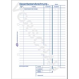 Avery® Zweckform Kassenbestandsrechnung 1218, A5, mit Ausfüllhilfe, ohne Durchschläge, perforiert & gelocht, Blauer Engel, weiß, 1 Buch mit 50 Blatt