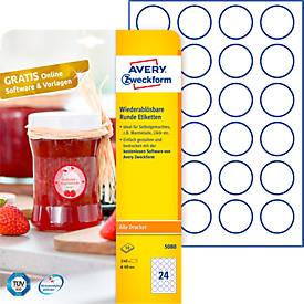 AVERY® Zweckform Klebeetiketten, blanko, Ø 40 mm, rund, für alle Drucker, weiß