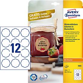 AVERY® Zweckform Klebeetiketten, blanko, 60 x 59,5 mm, 120 Stück, Blumenform, für alle Drucker