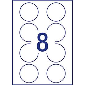 AVERY® Zweckform Klebeetiketten, blanko, Ø 65 mm, rund, für alle Drucker, weiß