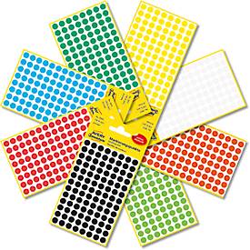 Avery® Zweckform Klebepunkte Set 59994, 3328-teilig, selbstklebend & beschreibbar, 8 Farben, 4 Bögen/Farbe, 416 Punkte/Farbe, Ø 8 mm, 100 % recycelbar