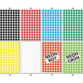 Avery® Zweckform Klebepunkte Set 59994, 3328-teilig, selbstklebend & beschreibbar, 8 Farben, 4 Bögen/Farbe, 416 Punkte/Farbe, Ø 8 mm, 100 % recycelbar