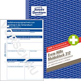 AVERY® Zweckform Meldeblock „Erste Hilfe DGUV Vorschrift 1“, gelocht, 50 Blatt weiß, DIN A5 hoch
