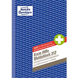 AVERY® Zweckform Meldeblock „Erste Hilfe DGUV Vorschrift 1“, gelocht, 50 Blatt weiß, DIN A5 hoch