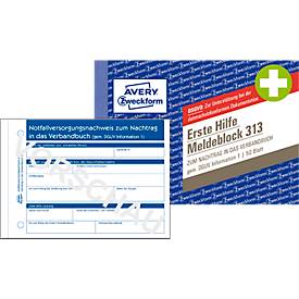 AVERY® Zweckform Meldeblock „Erste Hilfe DGUV Vorschrift 1“, gelocht, 50 Blatt weiß, DIN A6 quer