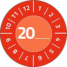 Avery Zweckform Prüfplakette 7901 mit Jahreszahl 20__zum Selbereintragen, extrem robust, Ø 30 mm, 80 Stück/10 Bogen, Vinylfolie, rot