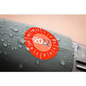 Avery Zweckform Prüfplakette 7901 mit Jahreszahl 20__zum Selbereintragen, extrem robust, Ø 30 mm, 80 Stück/10 Bogen, Vinylfolie, rot