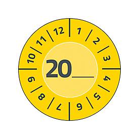 Avery Zweckform Prüfplakette 7902 mit Jahreszahl 20__zum Selbereintragen, extrem robust, Ø 30 mm, 80 Stück/10 Bogen, Vinylfolie, gelb