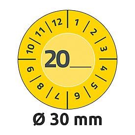 Avery Zweckform Prüfplakette 7902 mit Jahreszahl 20__zum Selbereintragen, extrem robust, Ø 30 mm, 80 Stück/10 Bogen, Vinylfolie, gelb