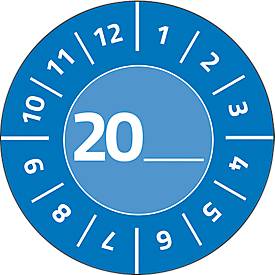 Avery Zweckform Prüfplakette 7903 mit Jahreszahl 20__zum Selbereintragen, extrem robust, Ø 30 mm, 80 Stück/10 Bogen, Vinylfolie, blau