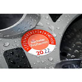 Avery Zweckform Prüfplakette 7904 „Nächster Prüftermin“ 20__zum Selbereintragen, extrem robust, Ø 30 mm, 80 Stück/10 Bogen, Vinylfolie, rot