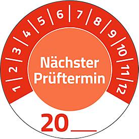 Avery Zweckform Prüfplakette 7904 „Nächster Prüftermin“ 20__zum Selbereintragen, extrem robust, Ø 30 mm, 80 Stück/10 Bogen, Vinylfolie, rot