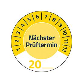 Avery Zweckform Prüfplakette 7905 „Nächster Prüftermin“ 20__zum Selbereintragen, extrem robust, Ø 30 mm, 80 Stück/10 Bogen, Vinylfolie, gelb