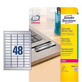 Avery Zweckform Typenschildetiketten L6009-20, extrem robust, geeignet für SW-Laserdrucker, 45,7x 21,2 mm, 960 Stück/20 A4-Bogen, Polyesterfolie, silber