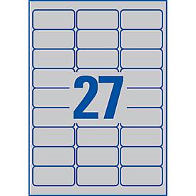 Avery Zweckform Typenschildetiketten L6011-100, extrem robust, geeignet für SW-Laserdrucker, 63,5 x 29,6 mm, 2700 Stück/100 A4-Bogen, Polyesterfolie, silber