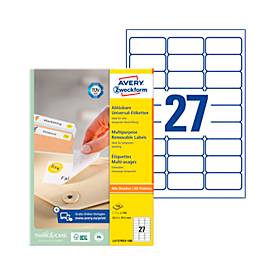 Avery Zweckform Universal-Etiketten, 2700 Etiketten, 63,5 x 29,6 mm