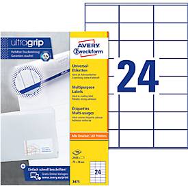 Avery Zweckform Universal Etiketten 3475, ultragrip, A4, matt, 2400 Etiketten