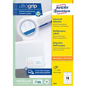 AVERY Zweckform Universal-Etiketten 3477, ultragrip, 105 x 41 mm, 1400 Stück