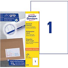 AVERY Zweckform Universal-Etiketten 3478, ultragrip, 210 x 297 mm, 100 Stück