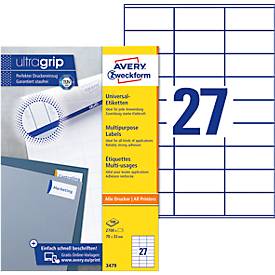 AVERY Zweckform Universal-Etiketten 3479, ultragrip, 70 x 32 mm, 2700 Stück