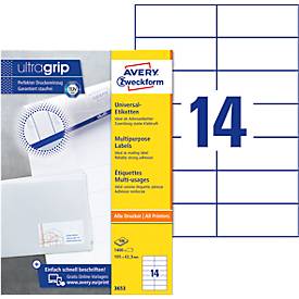 AVERY Zweckform Universal-Etiketten 3653, ultragrip, 105 x 42,3 mm, 1400 Stück