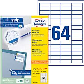 AVERY Zweckform Universal-Etiketten 3667-200, ultragrip, 48,5 x 16,9 mm, 3667-200, 12800 + 1280 Stück