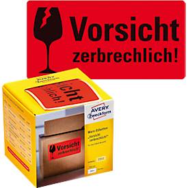 AVERY® Zweckform Warnetiketten Zerbrechlich, B 100 x H 50 mm, rot, 1 Rolle mit 200 Stück