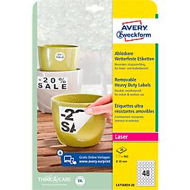 Avery Zweckform Wetterfeste Folien-Etiketten L4716REV-20, ø 30 mm, wiederablösbar, weiß