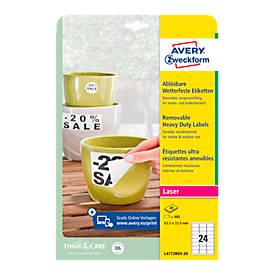 Avery Zweckform Wetterfeste Folien-Etiketten L4773REV-20, 63,5 x 33,9 mm, wiederablösbar, weiß