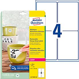 Avery Zweckform Wetterfeste Folien-Etiketten L4774REV-20, 99,1 x 139 mm, wiederablösbar, weiß