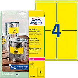 Avery Zweckform Wetterfeste Folien-Etiketten L6127-20, 99,1 x 139 mm, permanent, gelb