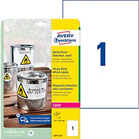 Avery Zweckform Wetterfeste Folienetiketten L4775-20, A4, 20 Etiketten, weiß