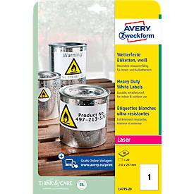 Avery Zweckform Wetterfeste Folienetiketten L4775-20, A4, 20 Etiketten, weiß