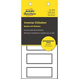 AVERY® Zweckform Inventaretiketten, 50 x 20 mm, blanko mit Rahmen, abziehsichere Folie, weiß-schwarz, 50 Stück