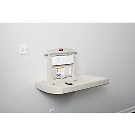 Baby-Wickelstation Rubbermaid®, für die horizontale Wandmontage, antimikrobiell, klappbar, Ablage, Halterung für bis zu 40 Unterlagen, PP, platin