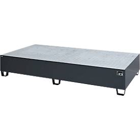 Bac de rétention Schäfer Shop Pure 1000-2, avec caillebotis galvanisé, L 2650 x l 1300 x H 435 mm, accessible par dessous, acier, anthracite RAL 7016