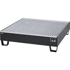 Bac de rétention Schäfer Shop Pure 4/200, avec caillebotis galvanisé, L 1200 x l 1200 x H 290 mm, accessible en dessous, acier, anthracite RAL 7016