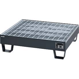 Bac de rétention Schäfer Shop Pure 60-2/M, pour 4 fûts de 60 litres, avec caillebotis galvanisé, L 910 x l 800 x P 220 mm, accessible par dessous, acier, anthracite RAL 7016