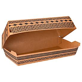 Baguettebox Papstar Maori, Einweg, Klappdeckel, L 248 x B 131 x H 53 mm, 100 % biologisch abbaubar & aus FSC®-zertifizierter Pappe, braun, 300 Stück