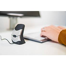 BakkerElkhuizen DXT 2 Precision Mouse, kabelgebunden, vier DPI Stufen (500, 1000, 1500, 2000), Laser-Sensor, Plug & Play, ergonomisch, für Rechts- und Linkshänder, B 45 x H 81 x T 56 mm, grau/silber