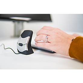 BakkerElkhuizen DXT 2 Precision Mouse, kabelgebunden, vier DPI Stufen (500, 1000, 1500, 2000), Laser-Sensor, Plug & Play, ergonomisch, für Rechts- und Linkshänder, B 45 x H 81 x T 56 mm, grau/silber